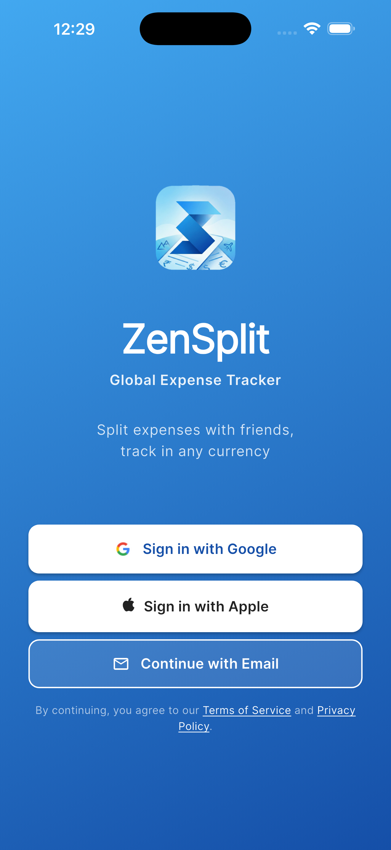 ZenSplit Login — a calm, clear entry point
