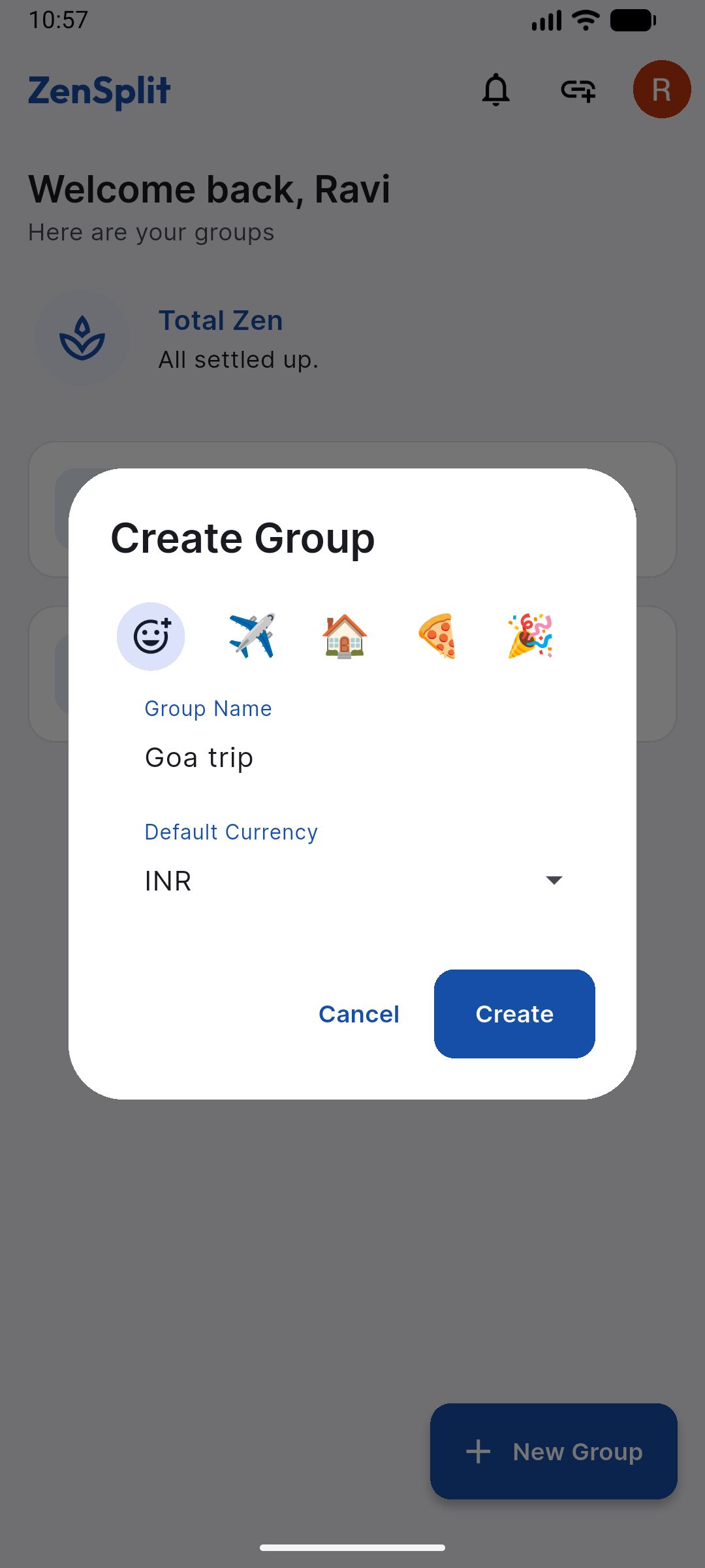 ZenSplit Home Dashboard