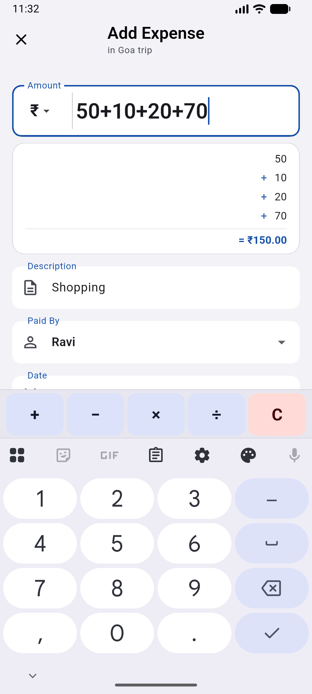 Adding an Expense with Calculator